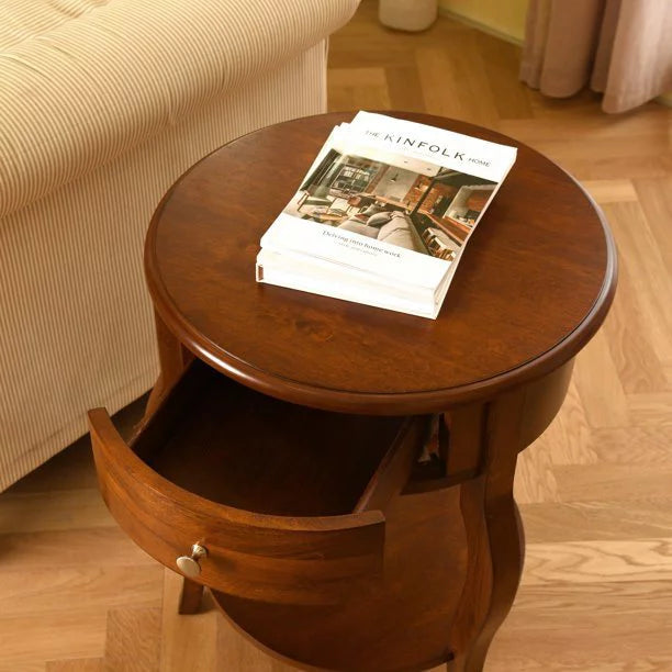 Brown Round End Table with Drawer Storage U60061