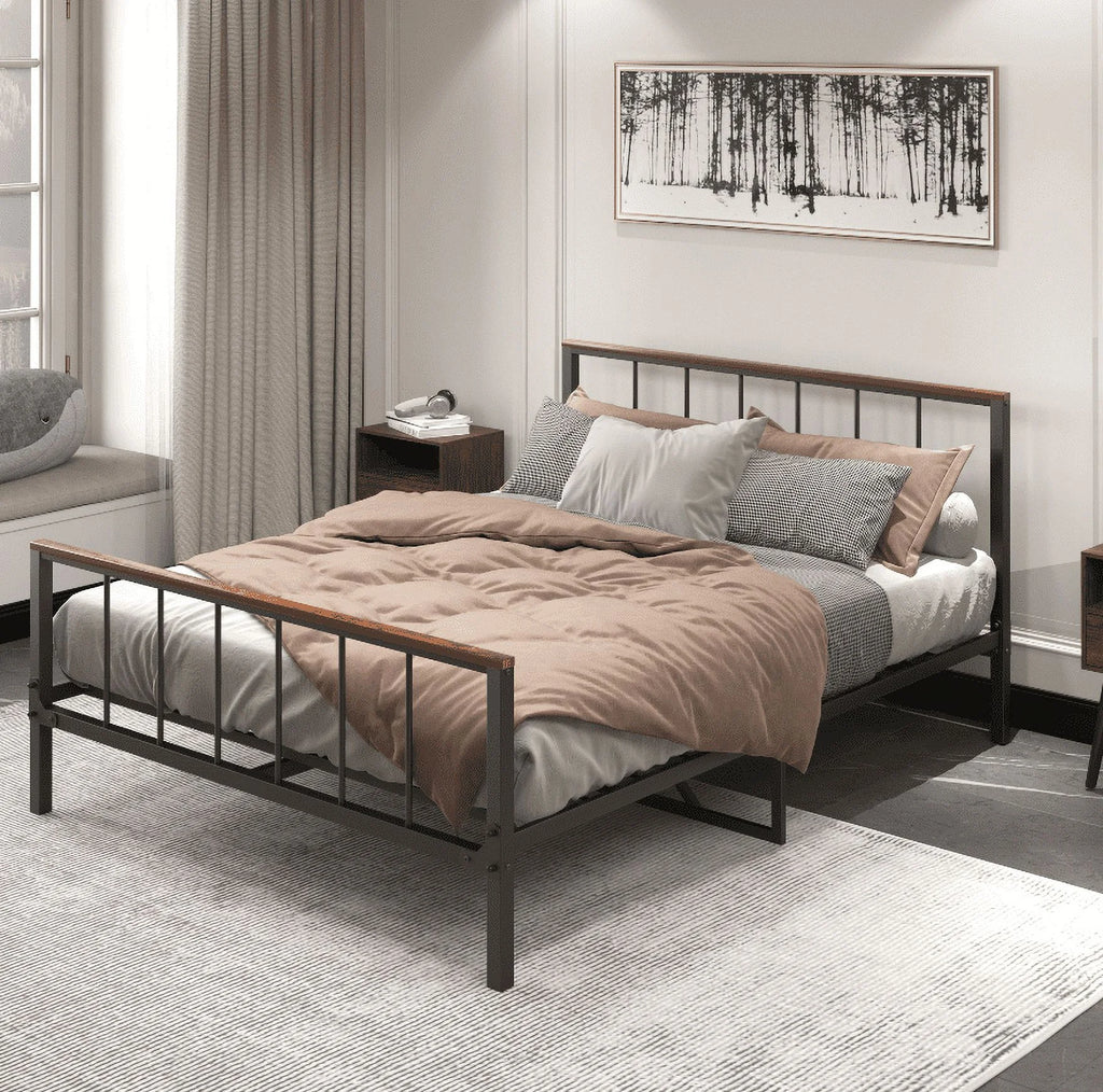 Queen Metal Platform Bed Frame with Headboard and Footboard K516716