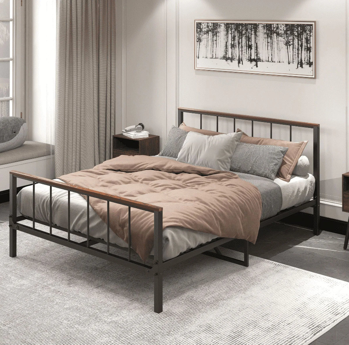 Queen Metal Platform Bed Frame with Headboard and Footboard K516716