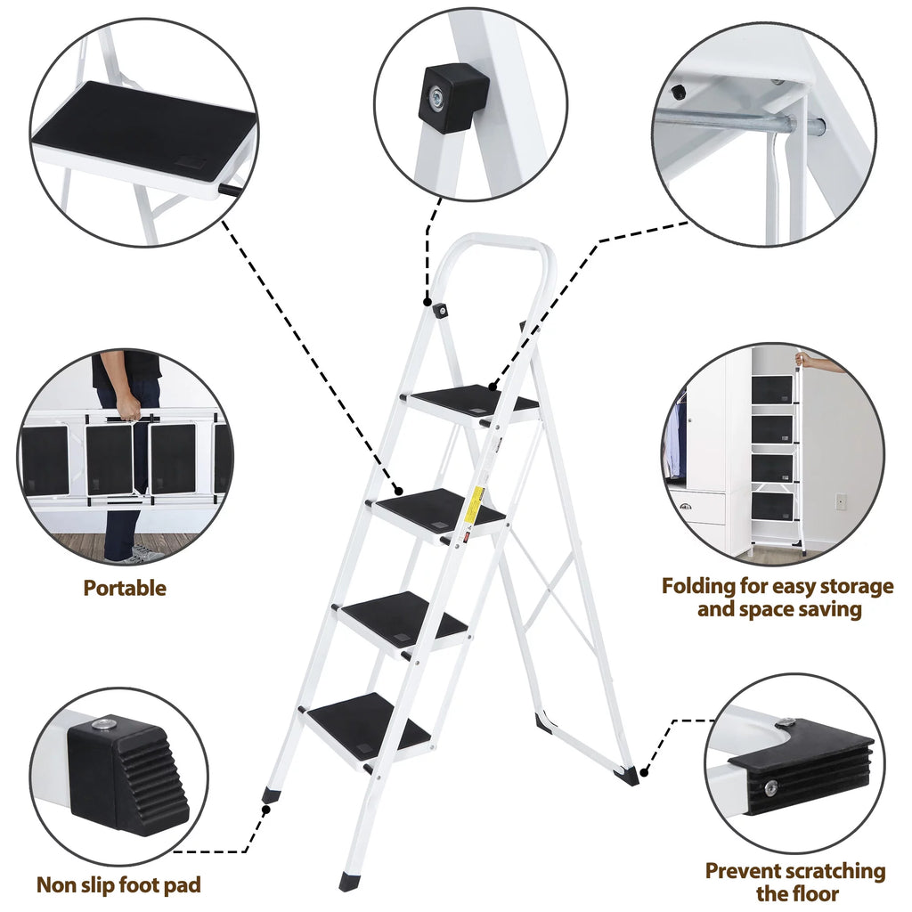 4 Step Ladder with Handgrip and Wide Platform Steps N499