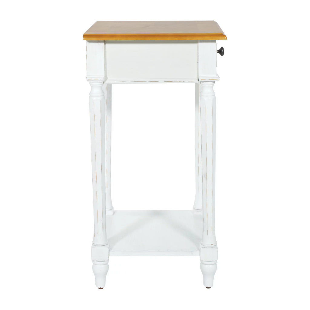 White Side Table with Natural Veneer Top I1041