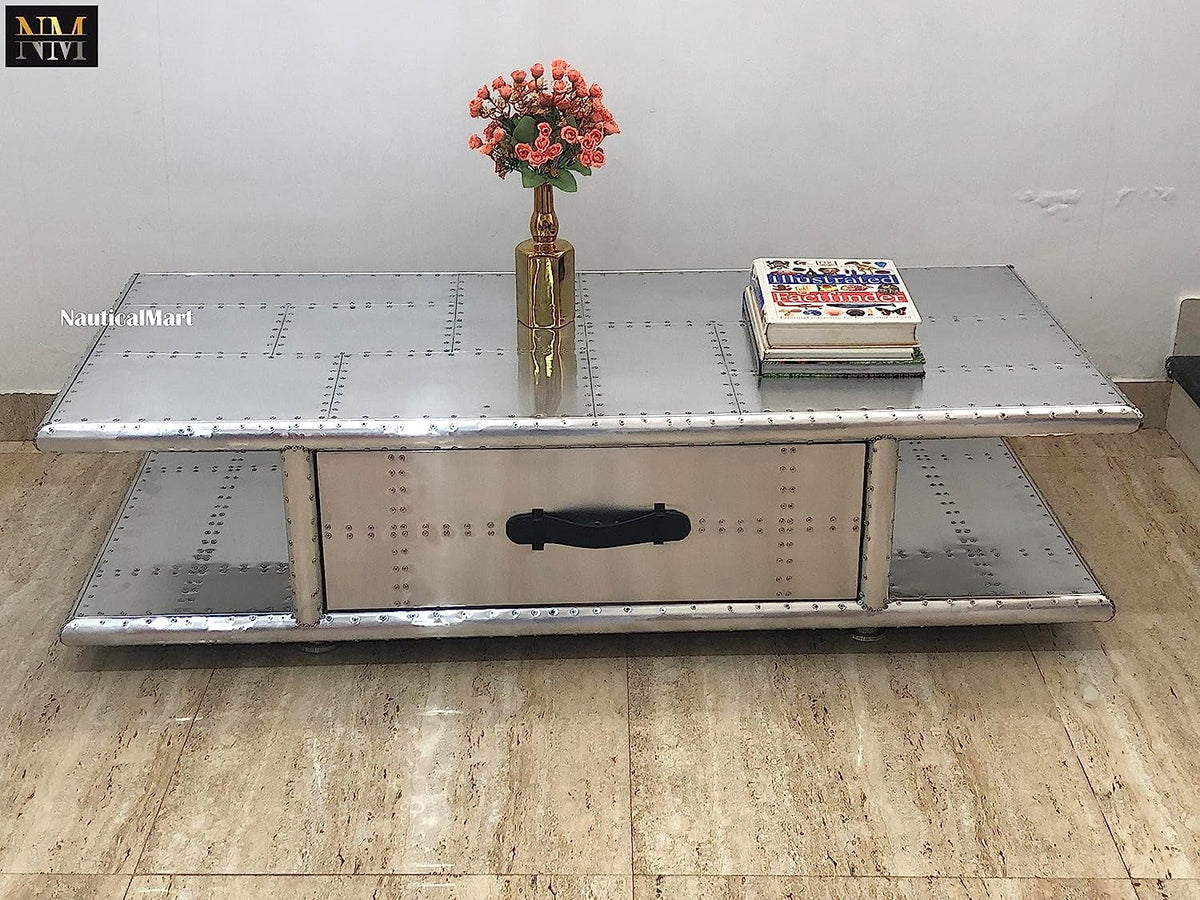 Aluminum Coffee Table with Drawers 40 Inches K196332