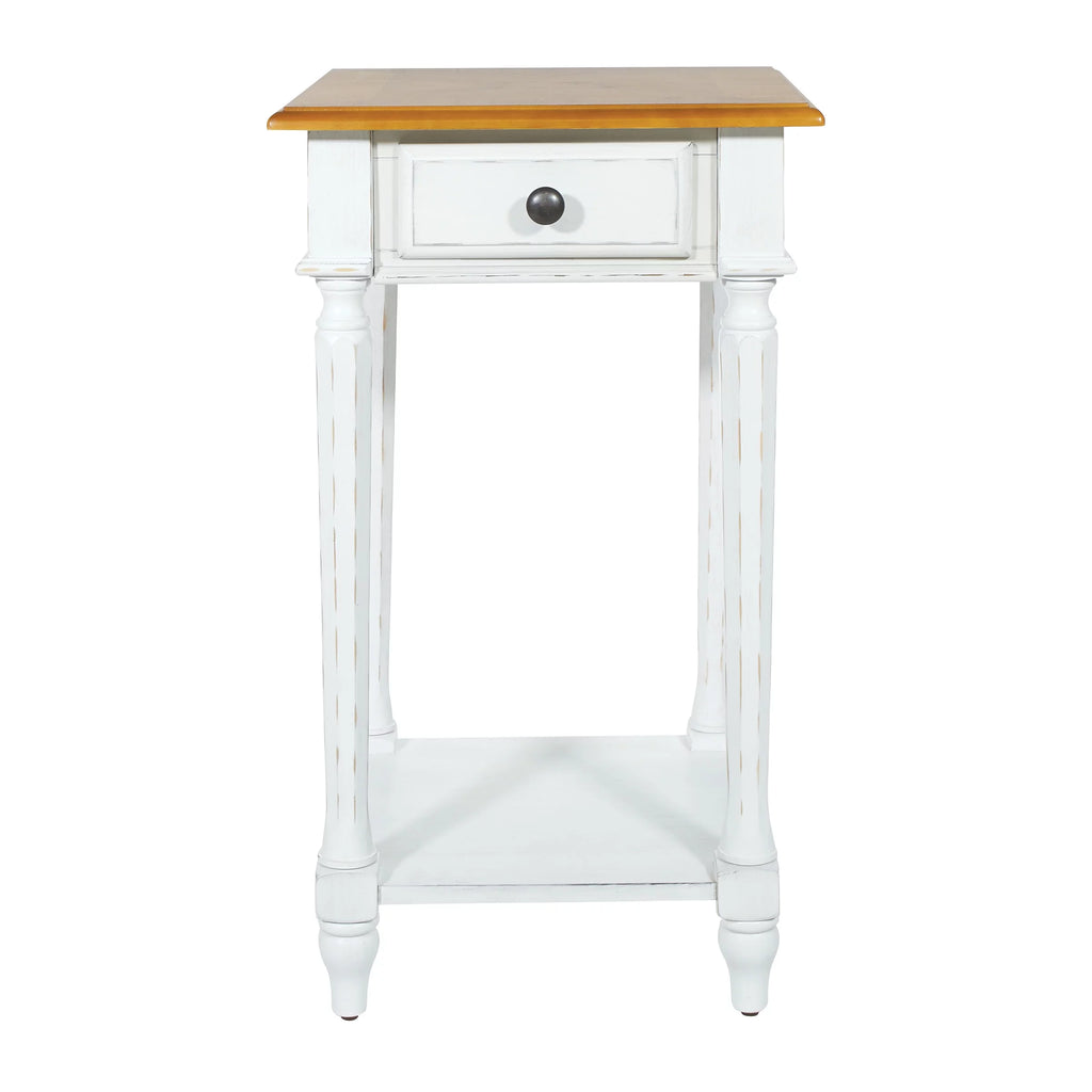 White Side Table with Natural Veneer Top I1041