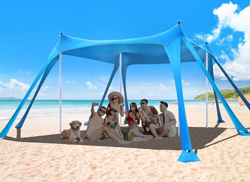 Beach Tent, Camping Sun Shelter UPF50+ with 8 Sandbags, Sand Shovels, Ground Pegs & Stability Poles C28535