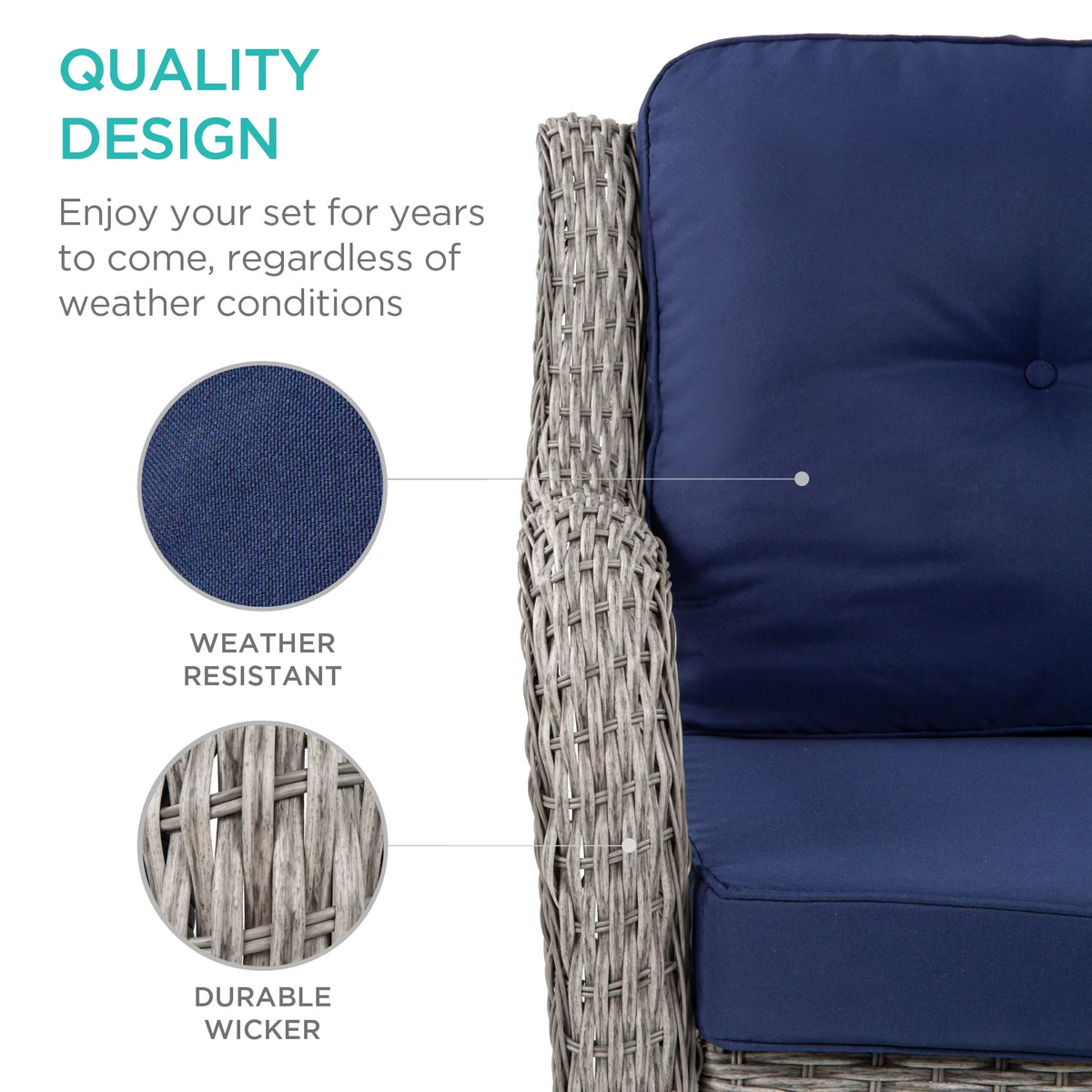 3-Piece Wicker Bistro Set with 2 Cushioned Swivel Rocking Chairs and Side Table Q655078