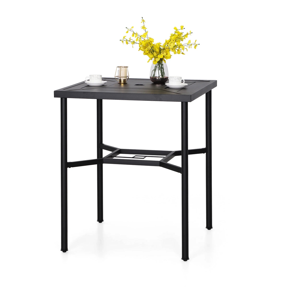 5-Piece Outdoor Swivel Bar Stool Dining Set with Textilene Chairs and Metal Bar Table T5328