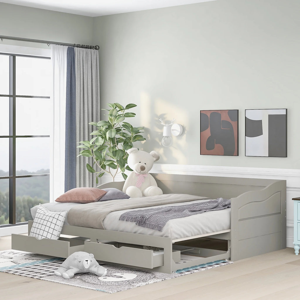 Wooden Daybed with Trundle and Two Storage Drawers P585089