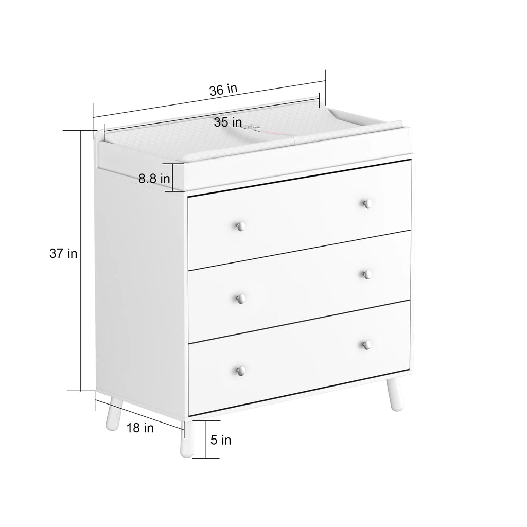 White 3 Drawer Changing Table with Pad Q6188