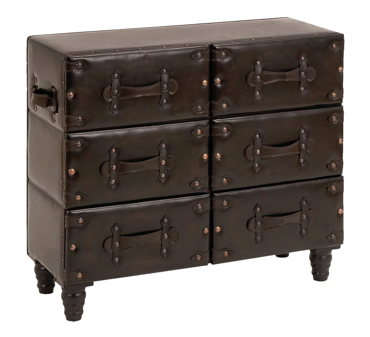 32" x 28" Black Wood Faux Leather Chest with Rivets V4297