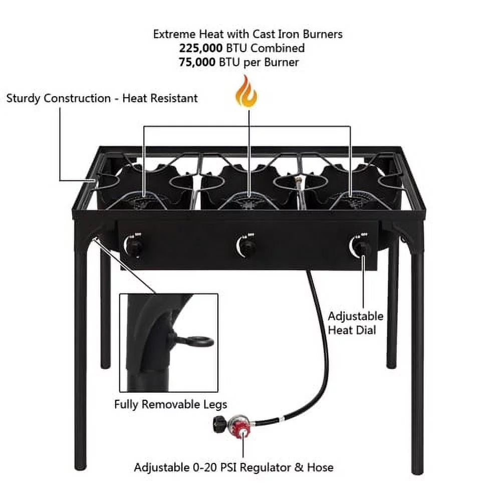 Black Portable 3 Burner Propane Cooker G251