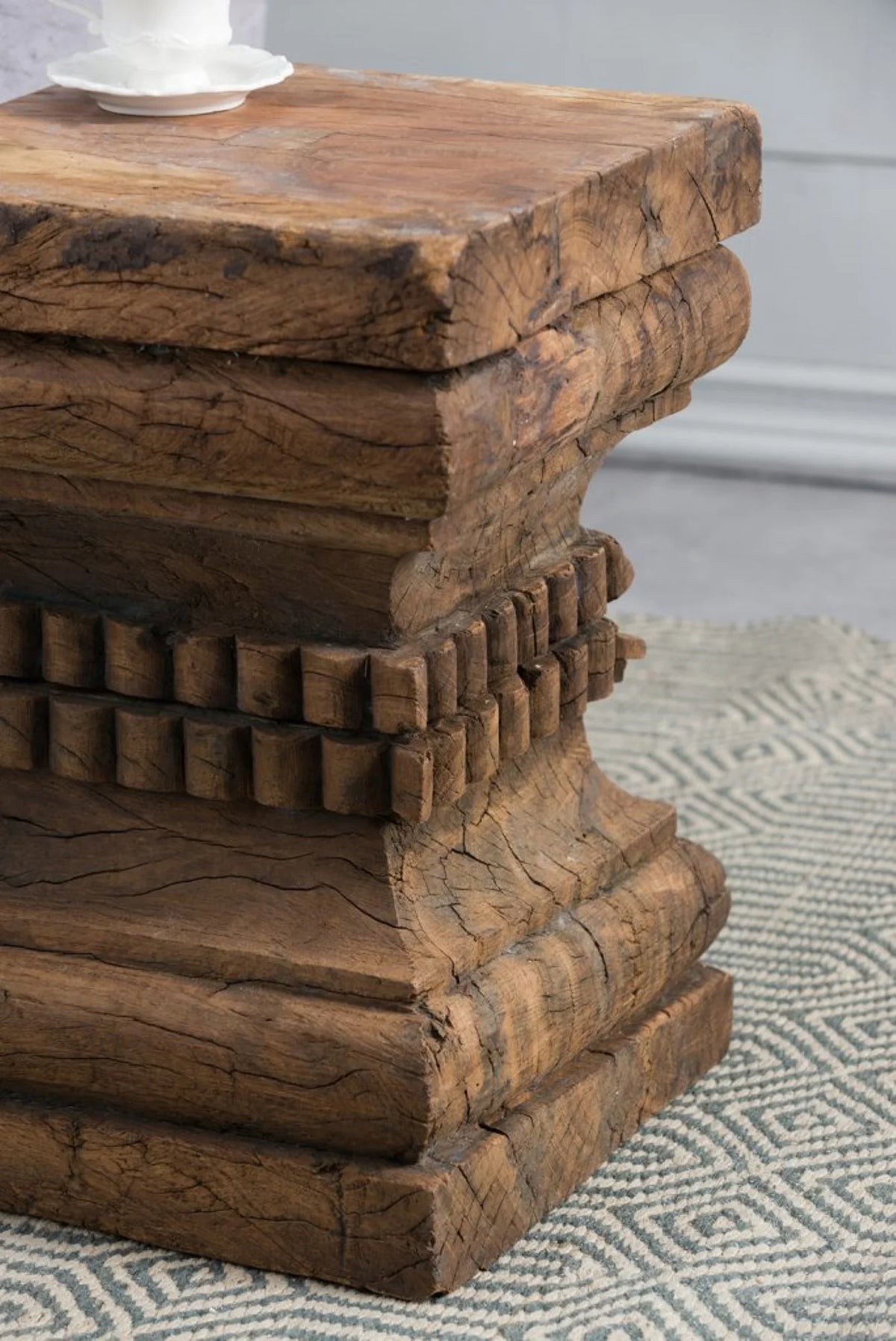Organic Carved Wooden Pillar Stool G566