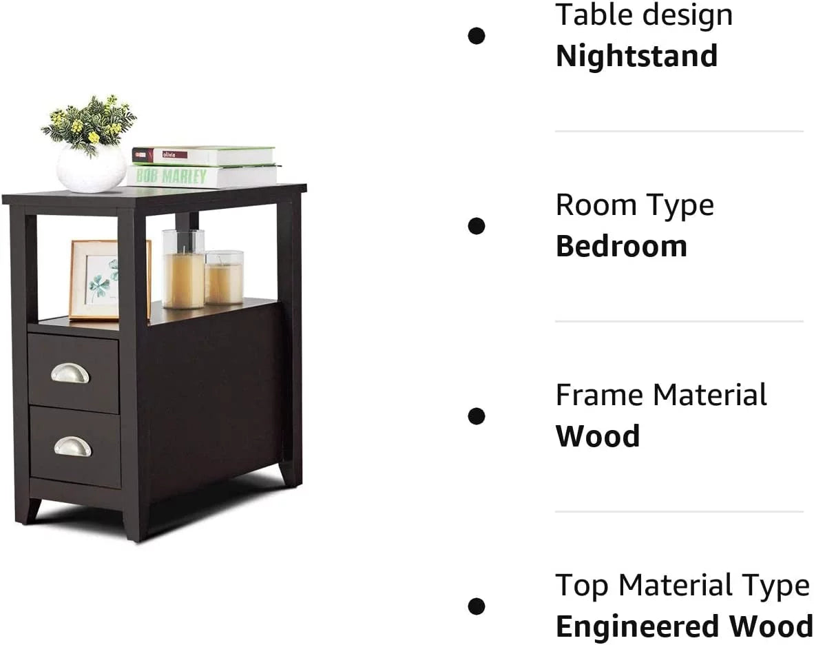Wooden End Table with 2 Drawers and Shelf H37444