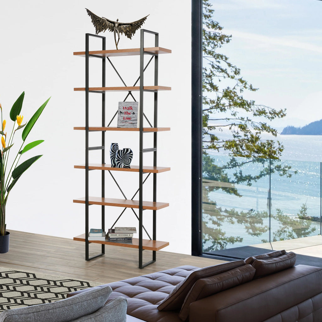 Walnut Wood and Metal Display Bookcase Q100217