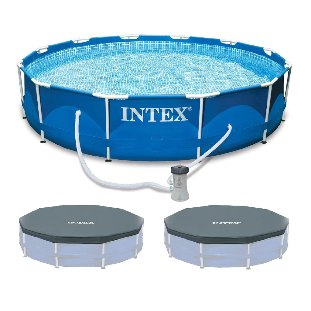 12'x30 Metal Frame Swimming Pool with Filter Pump & Pool Cover K430