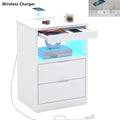 Set of 2 Black LED Nightstand with Wireless Charging Station & 2 Drawers A223558