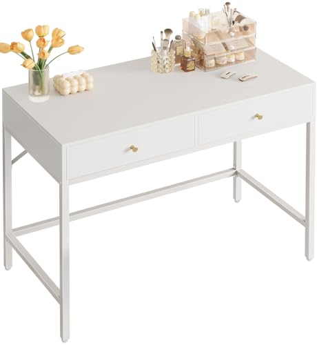 White and Gold Vanity Desk with Drawers R18939
