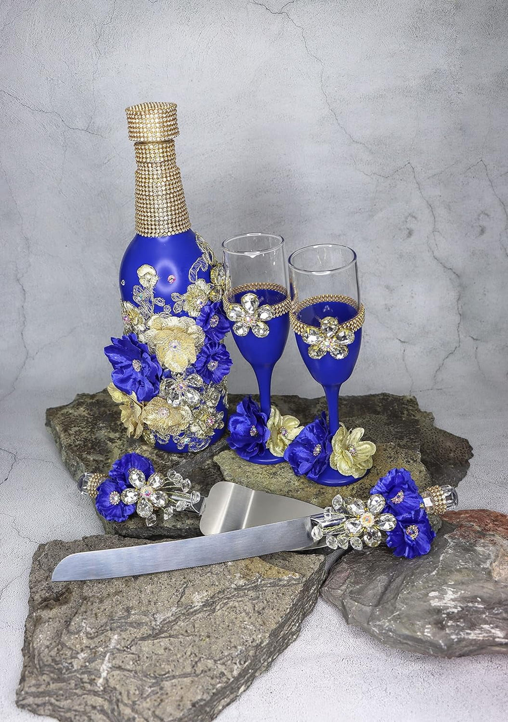 Champagne Glasses Set Emerald Green Silver O726192