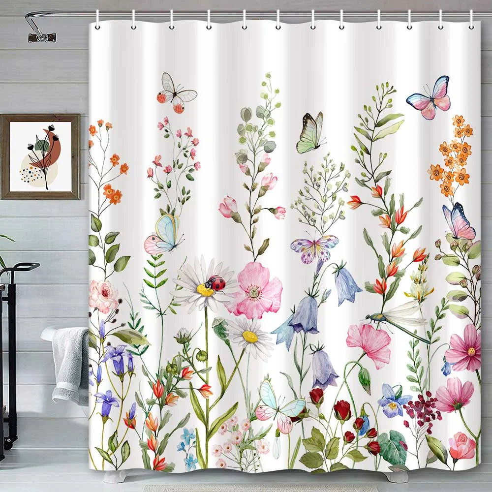 Floral Polyester Fabric Shower Curtain Set, 72 x 72 T747589