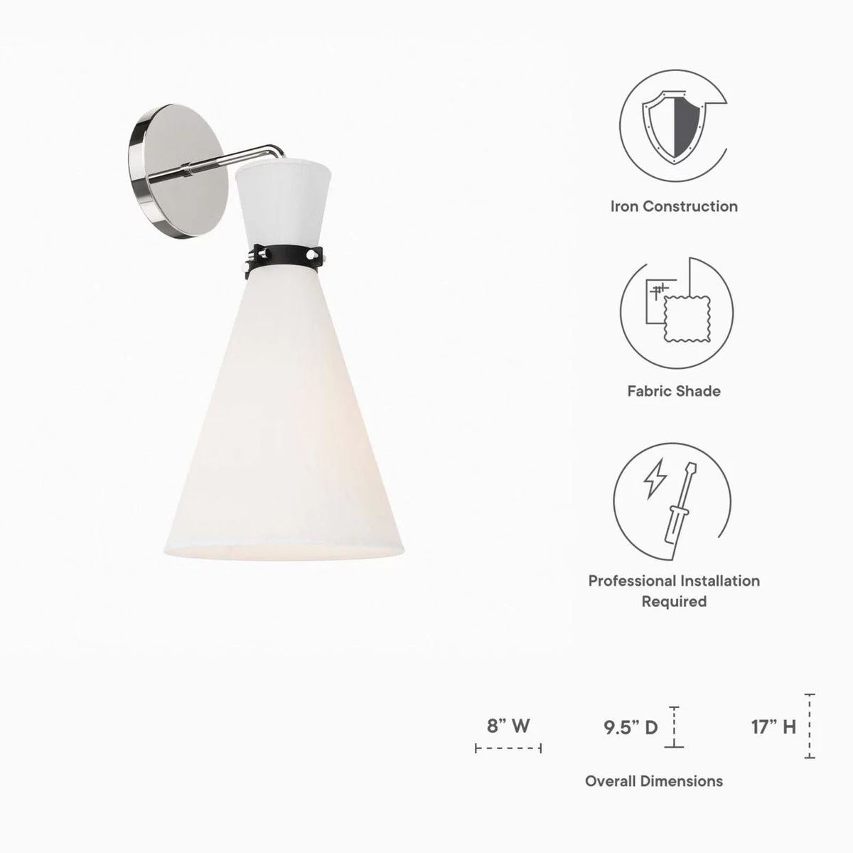 1-Light White Polished Nickel Wall Sconce I285249
