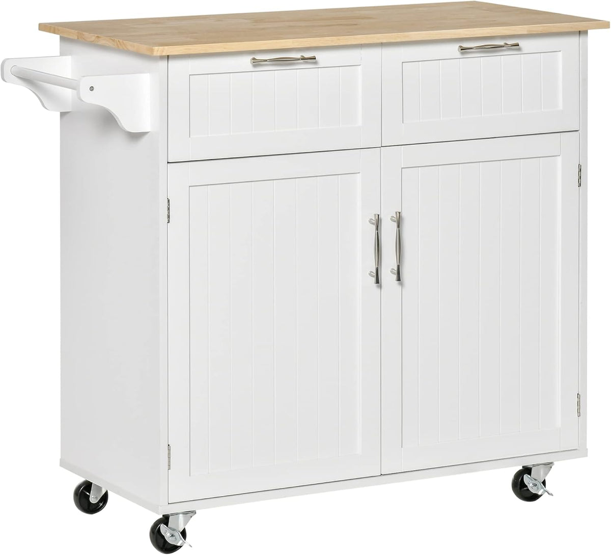 Grey Rolling Kitchen Island with Rubberwood Top W335656