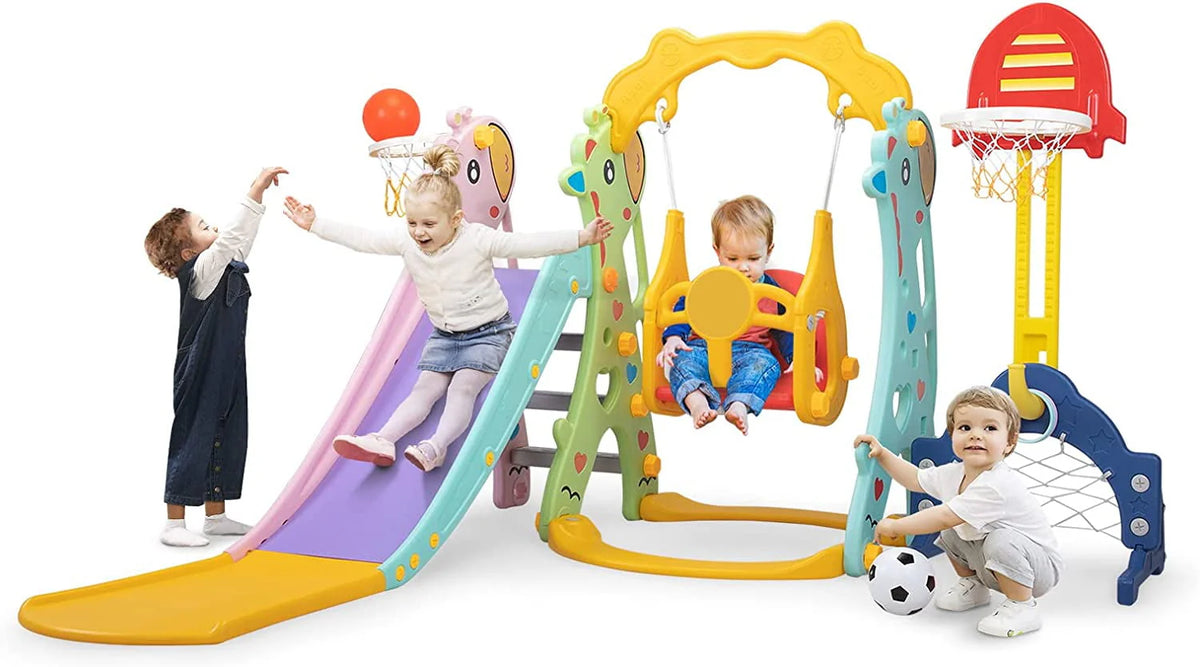 5 in 1 Slide and Swing Playing Set with 2 Basketball Hoops N621234