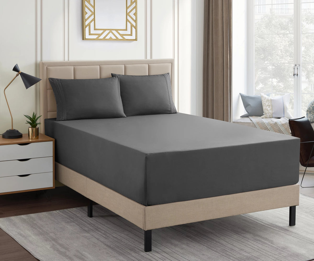 1800 Thread Count Extra Deep 21" Pocket 4 Piece Sheet Set King Gray I2833