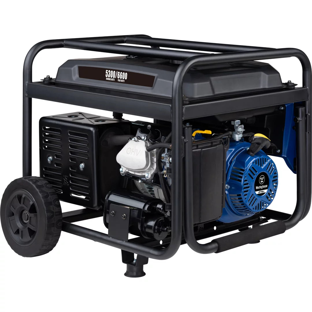 6600 Peak Watt Electric Start Portable Gas Powered Generator with CO Sensor and Wheel Kit D1995