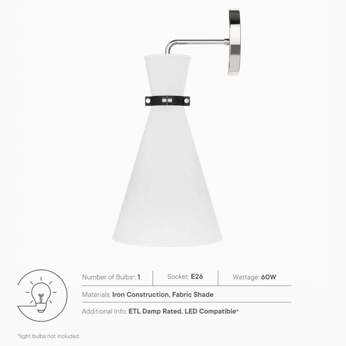 1-Light White Polished Nickel Wall Sconce I285249