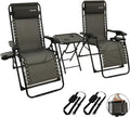 3 PCS Zero Gravity Lounger Folding Chair Recliners with Carry Strap and Portable Table Grey E209