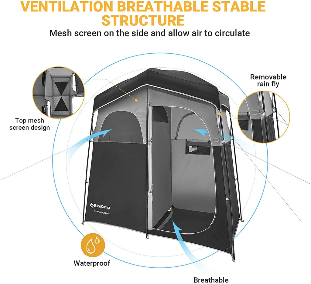 Oversized 2 Rooms Camping Shower Tent with Carry Bag I263146