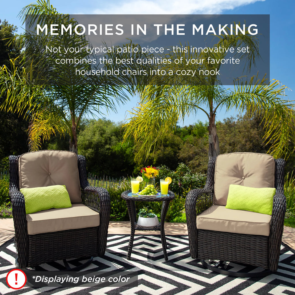 3-Piece Wicker Bistro Set with 2 Cushioned Swivel Rocking Chairs and Side Table Q655078