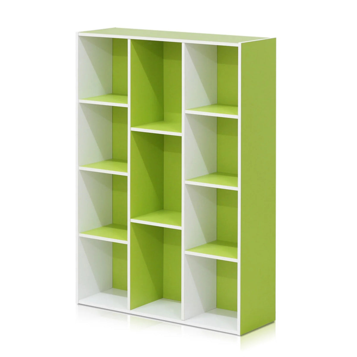 White Green 11 Cube Reversible Open Shelf Bookcase G699
