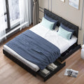 King Size Upholstered Platform Bed Frame with 4 Storage Drawers A308