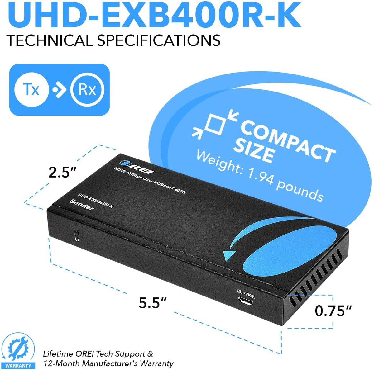 4K HDMI Extender Balun Over Single CAT5e/6/7 Cable Z388