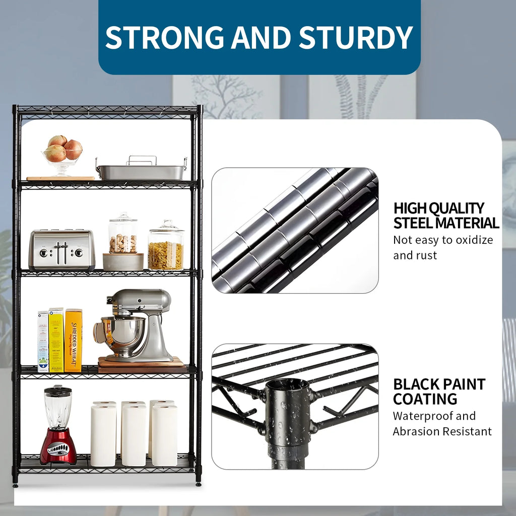5-Shelf Metal Storage Rack, 24"x 60"x 13" Wire Shelving Unit, Black L584838
