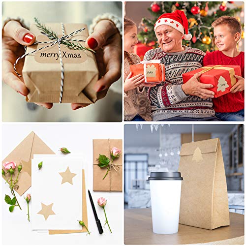 300 Pcs Brown Kraft Paper Christmas Gift Tags Stickers 2.5 x 2.5 Inches F15295