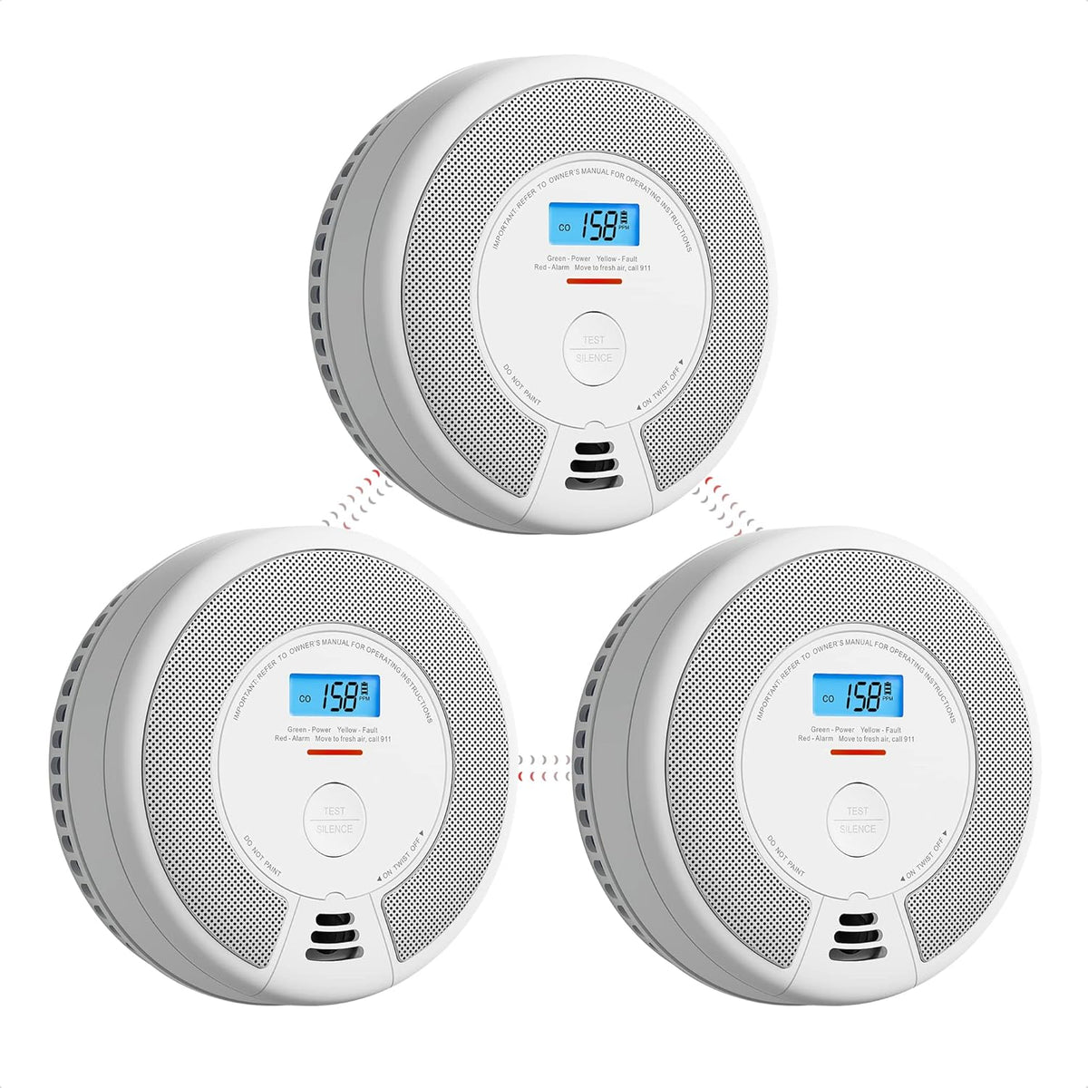 Wireless Interconnected Combination Smoke and Carbon Monoxide Detector with LCD Display, Pack of 3 X9232