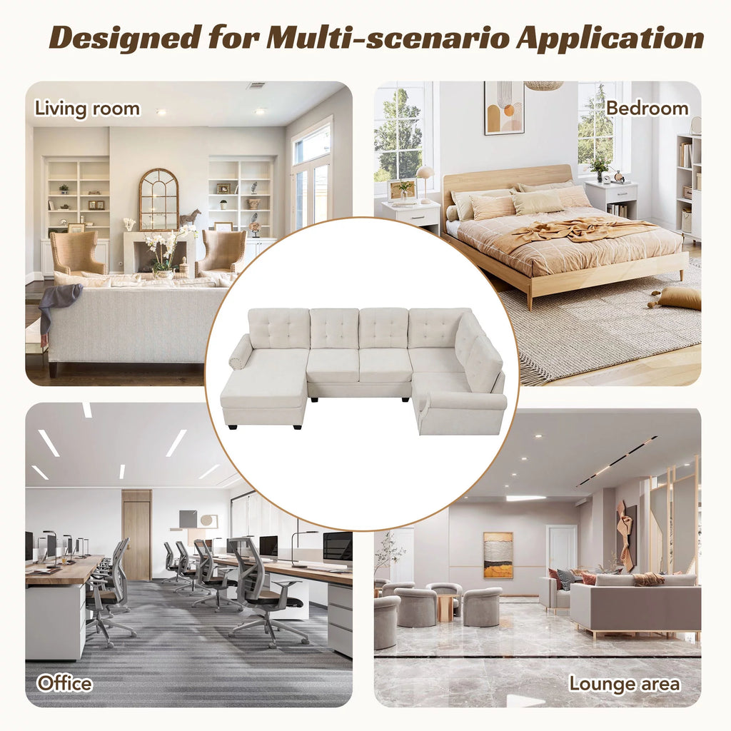 120" U-Shaped Linen Sectional Sofa H36384