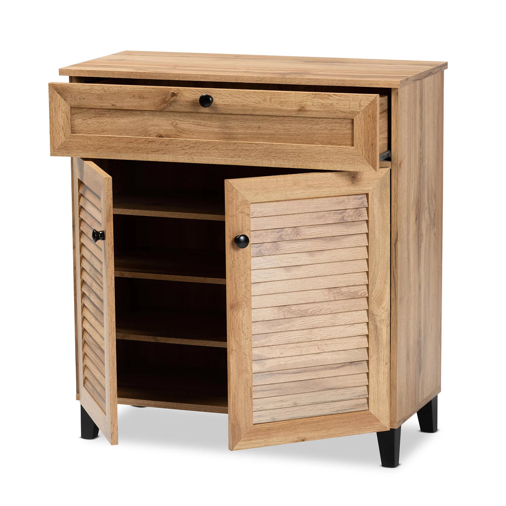 Oak Brown Wood 1-Drawer Shoe Storage Cabinet U196503