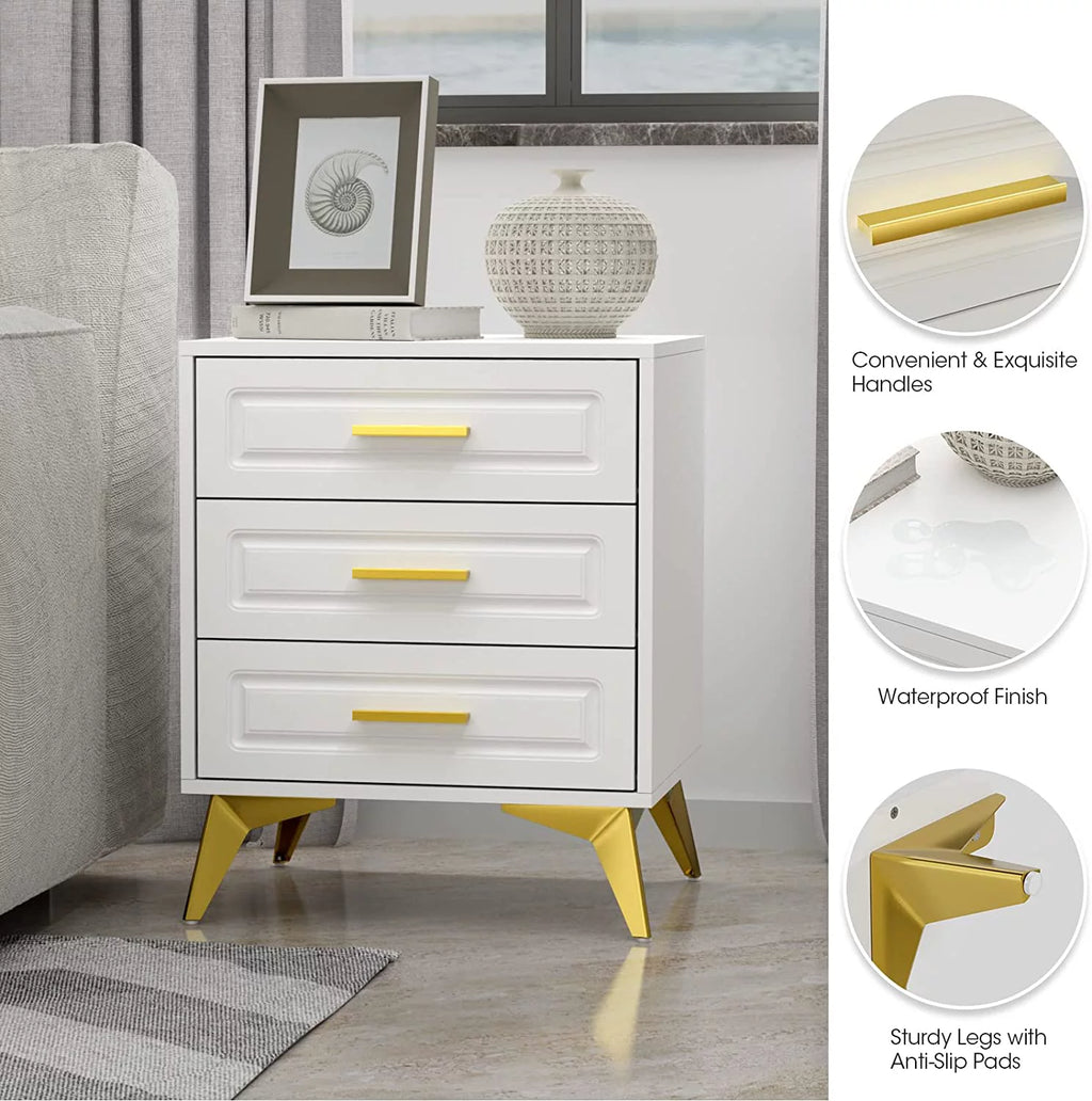 White 3 Drawer Wood Nightstand N90647