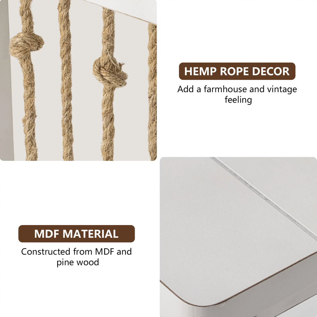White 3-Tier MDF Side Table with Hemp Rope A697