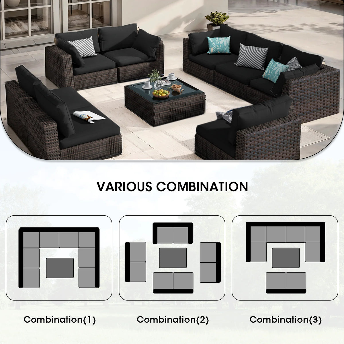9 Pieces PE Wicker Rattan Outdoor Sofa Set Y911030