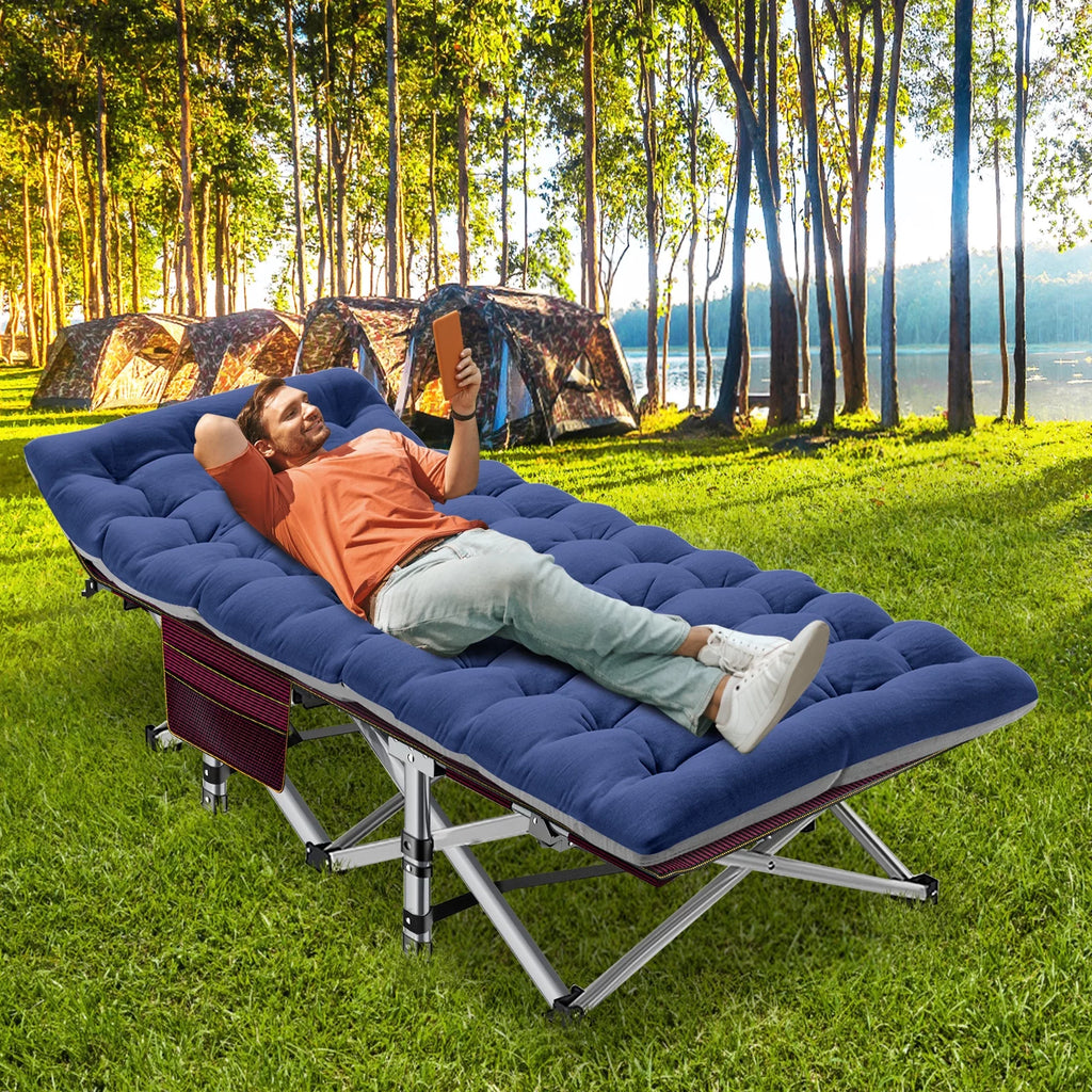 Portable Folding Camping Cot with Pearl Mattress and Carry Bag W571505