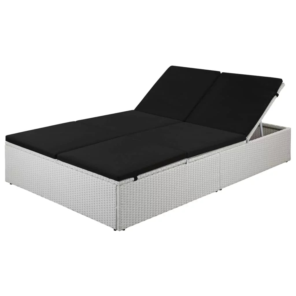 2-Person Double Sun Lounger Daybed with Cushion Adjustable Backrests Poly Rattan Brown W993