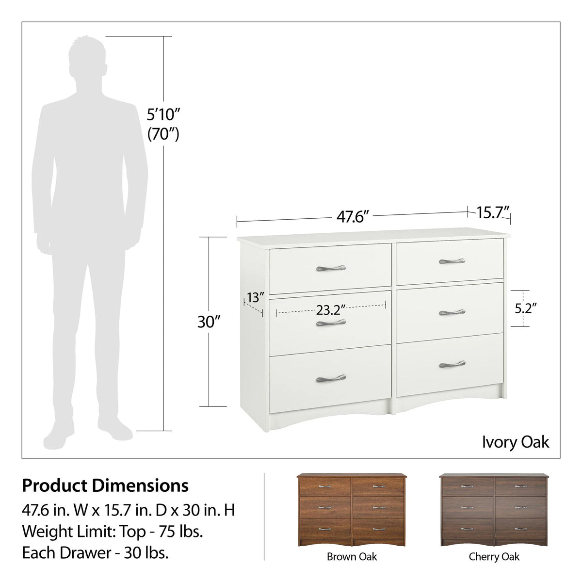 Cherry Oak 6 Drawer Dresser G763