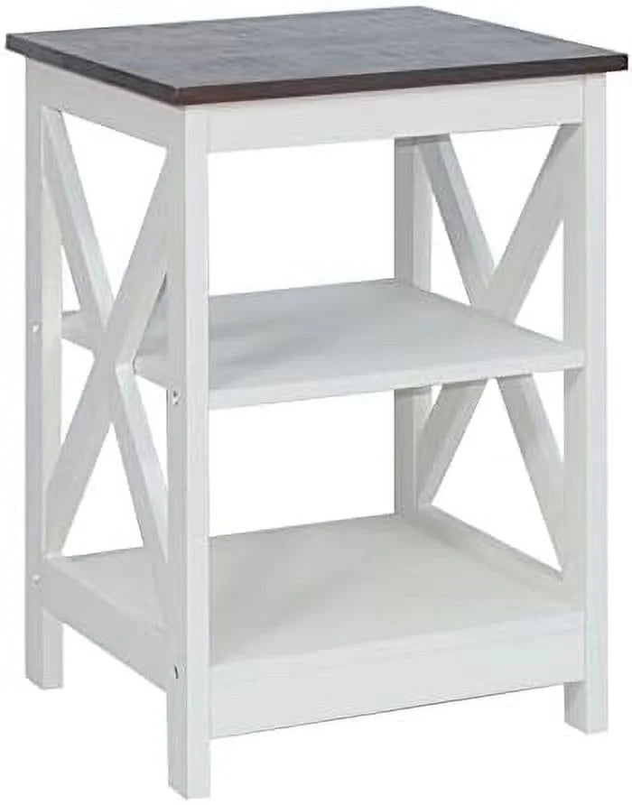 Modern Farmhouse Wood End Table with 3-Tier Vintage White X876561