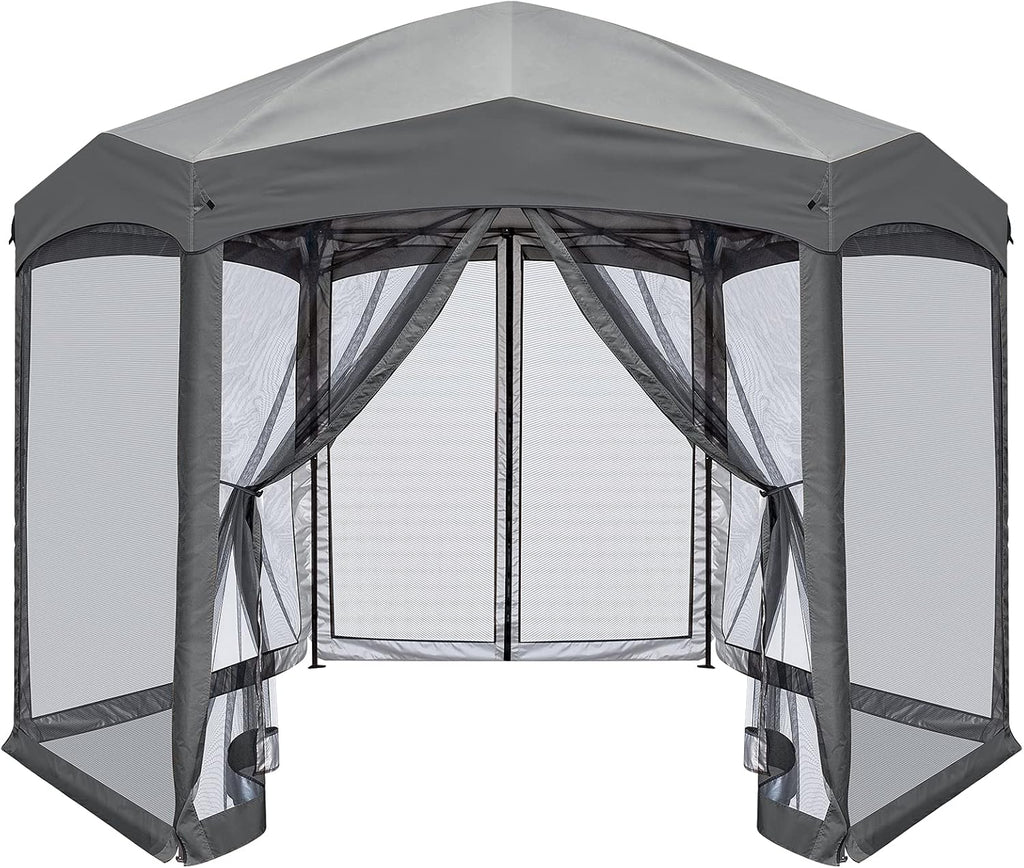 6 Sided Pop-Up Camping Gazebo with Mosquito Netting, Gray H518650