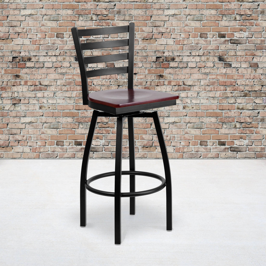 2 Pack Swivel Metal Barstool Black Vinyl Seat K335