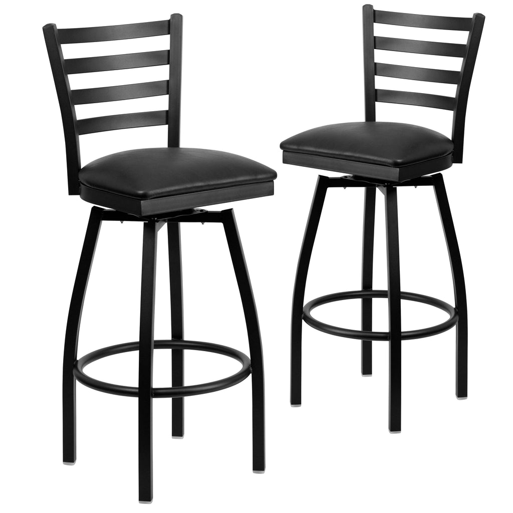 2 Pack Swivel Metal Barstool Black Vinyl Seat K335