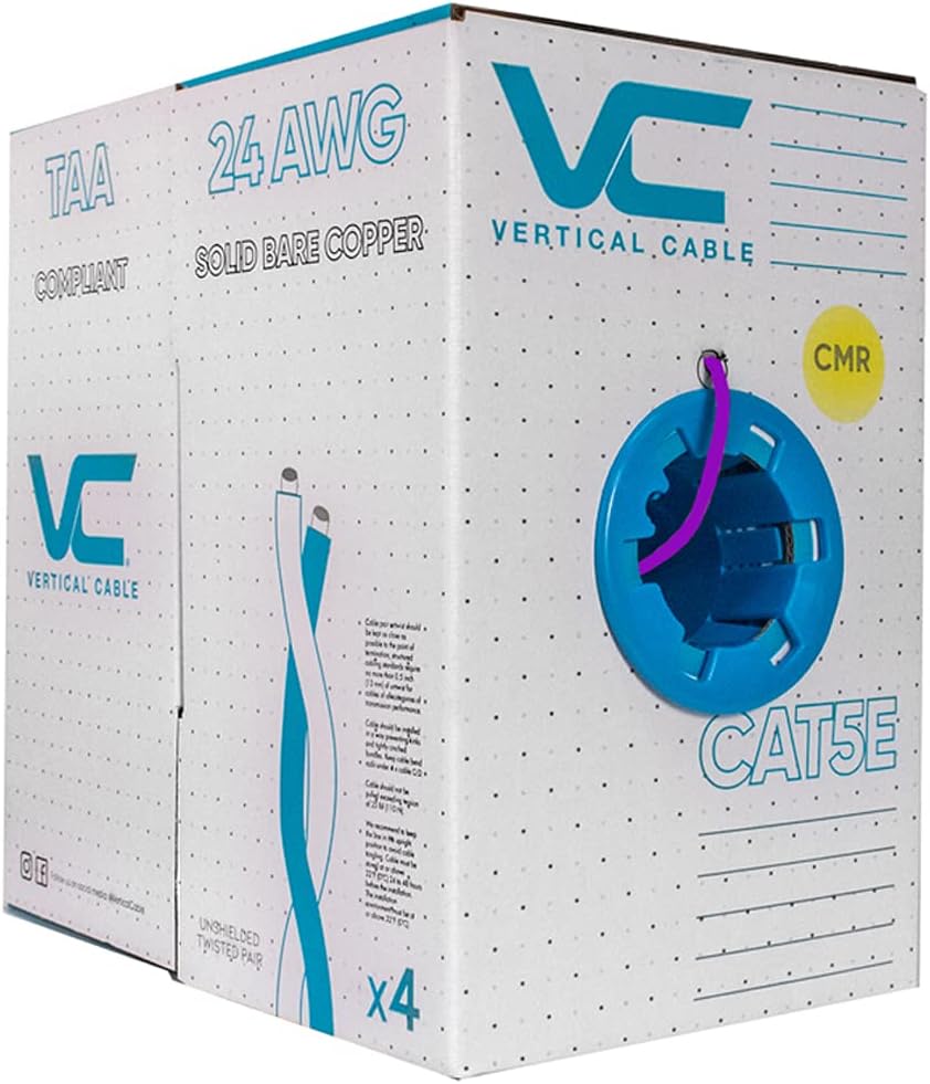 Cat5e UTP 24AWG 8C Solid Bare Copper 1000ft Bulk Ethernet Cable Blue Q638